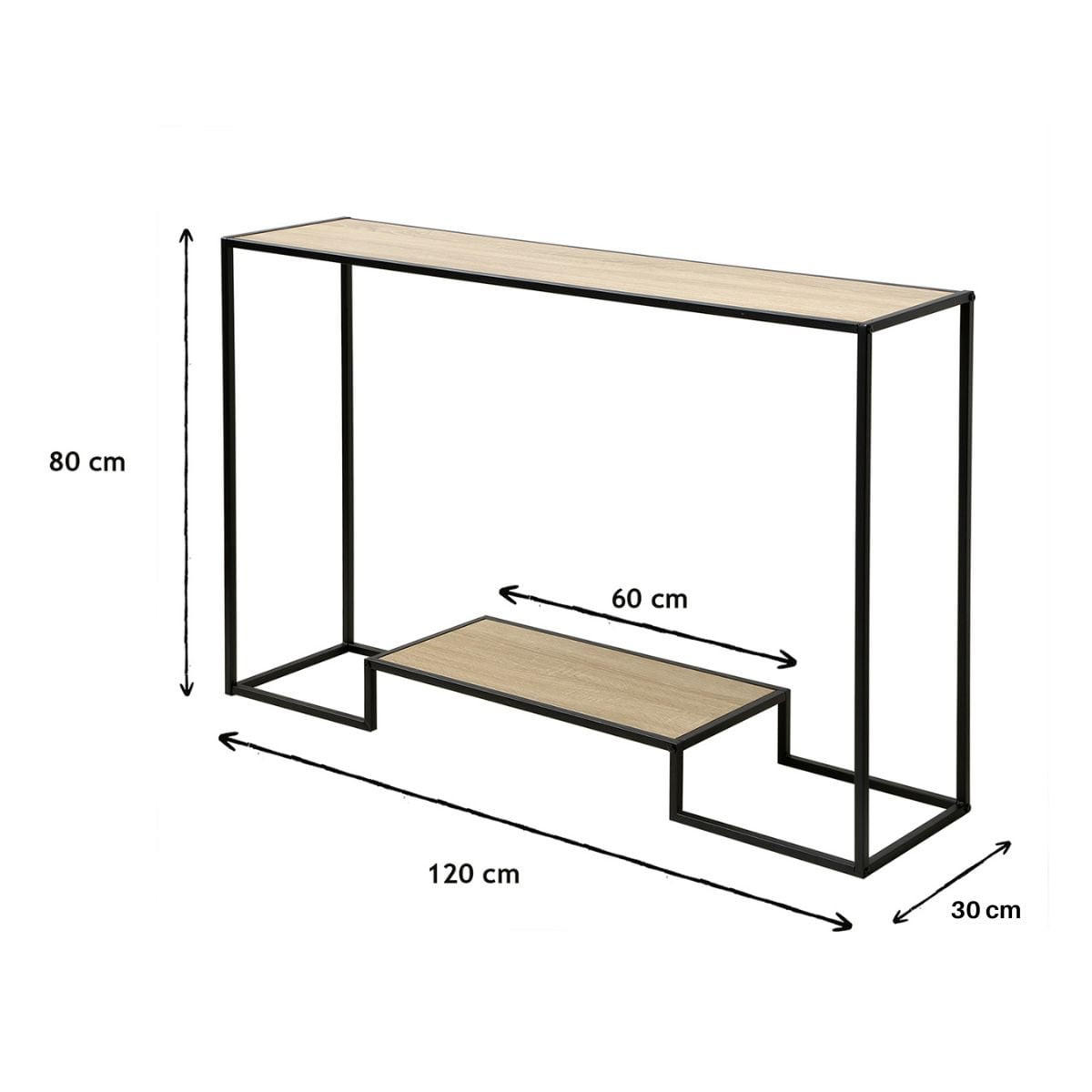 MODERNE Konsole mit 2 Regalebenen im Eiche Dekor L120cm - Eichefarben, Holzwerkstoff (8.5/8.5/80cm) - Calicosy
