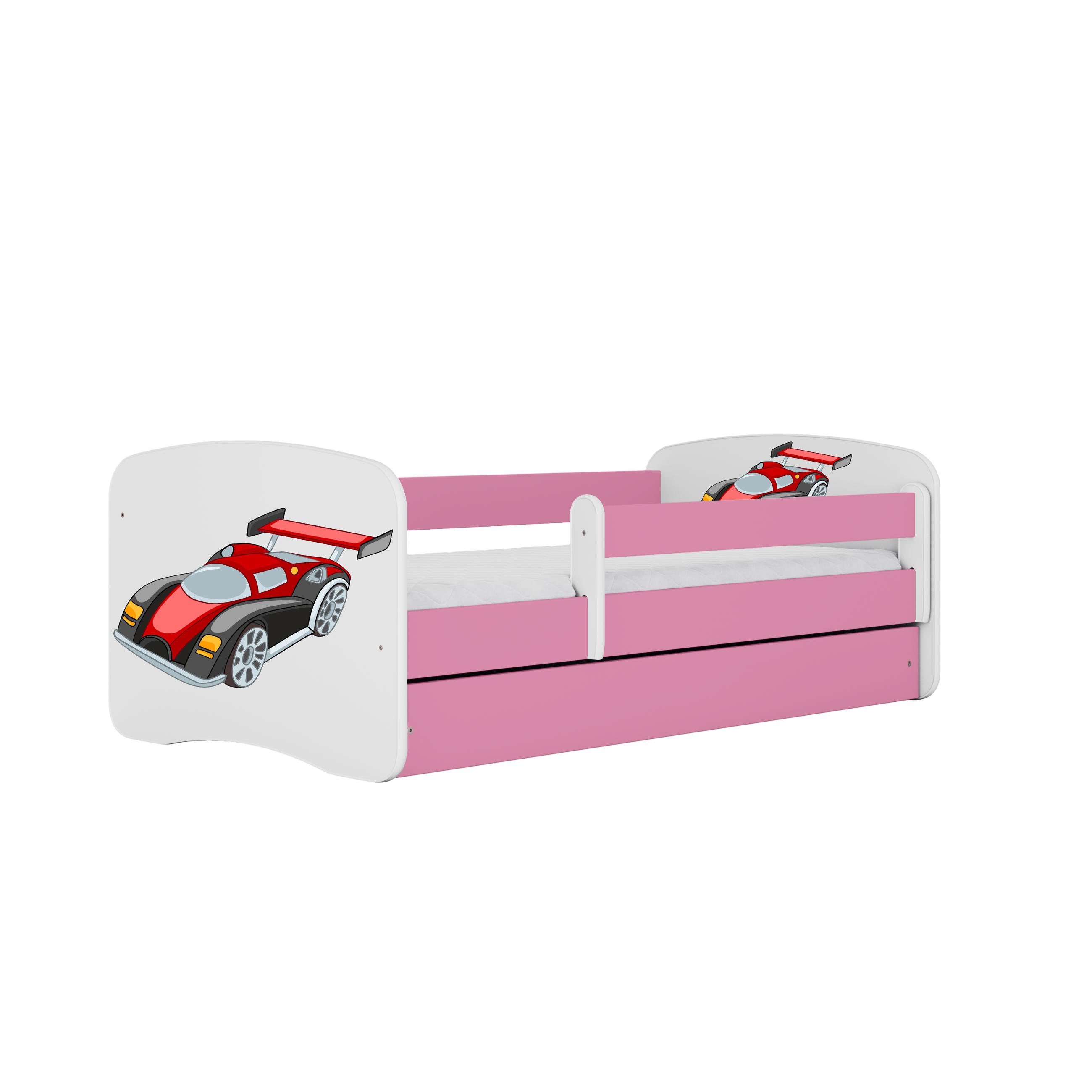 KINDERBETT Rennwagen mit Schublade und Matratze 140/70 - Rosa, Holzwerkstoff (70/140cm) - RAUMHIRSCH FURNITURE