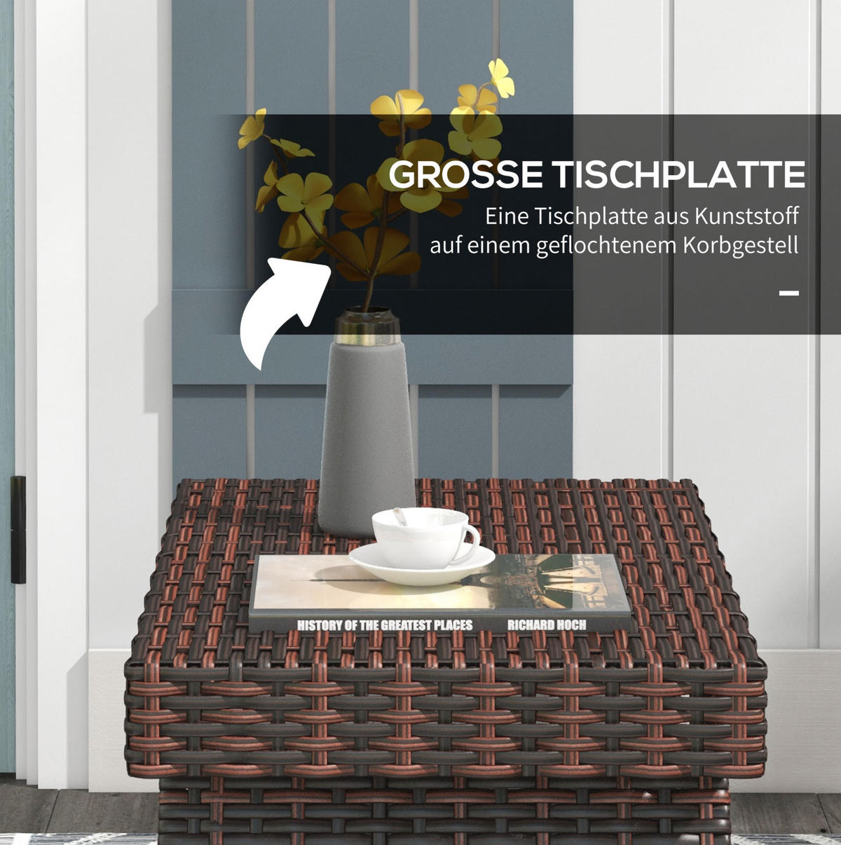 BEISTELLTISCH 60/41/41 cm braun aus Rattan klappbar - Braun, Kunststoff (60/41/41cm) - OKWISH