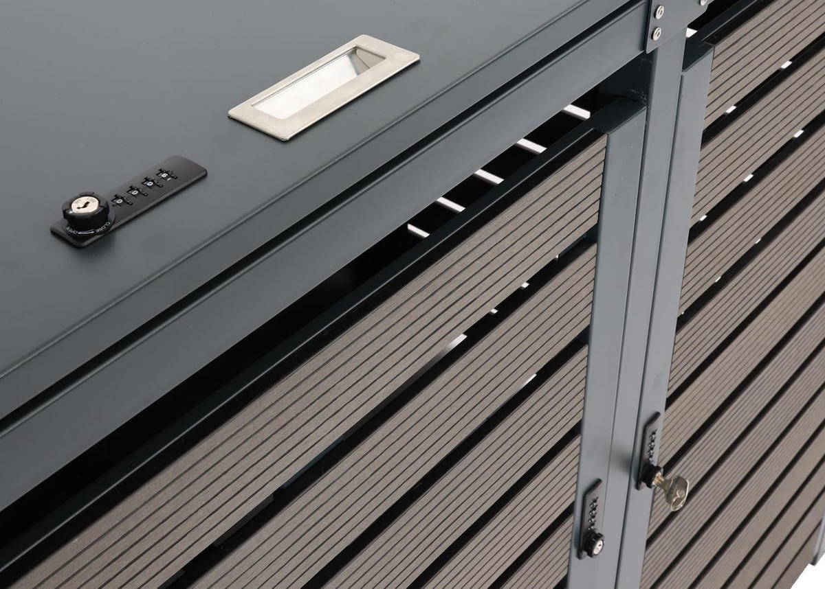 MÜLLTONNENBOX 4er HxBxT 119x264x84cm Anthrazit WPC Metall 130kg - Anthrazit, Metall (264/119/84cm) - PROREGAL