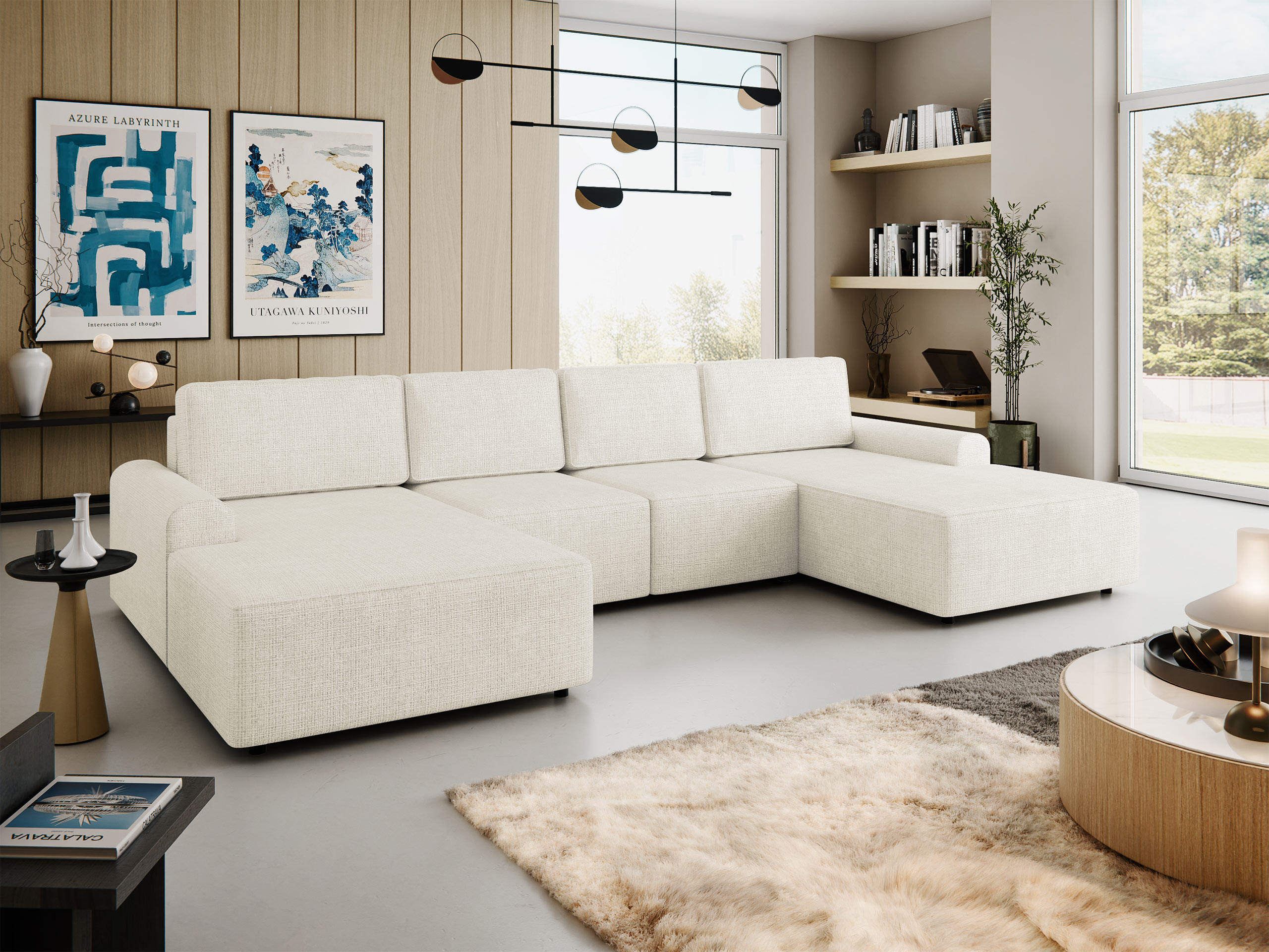 WOHNLANDSCHAFT Bella XL - Creme/Schwarz, Holz/Kunststoff (338/85/168cm) - MIRJAN24