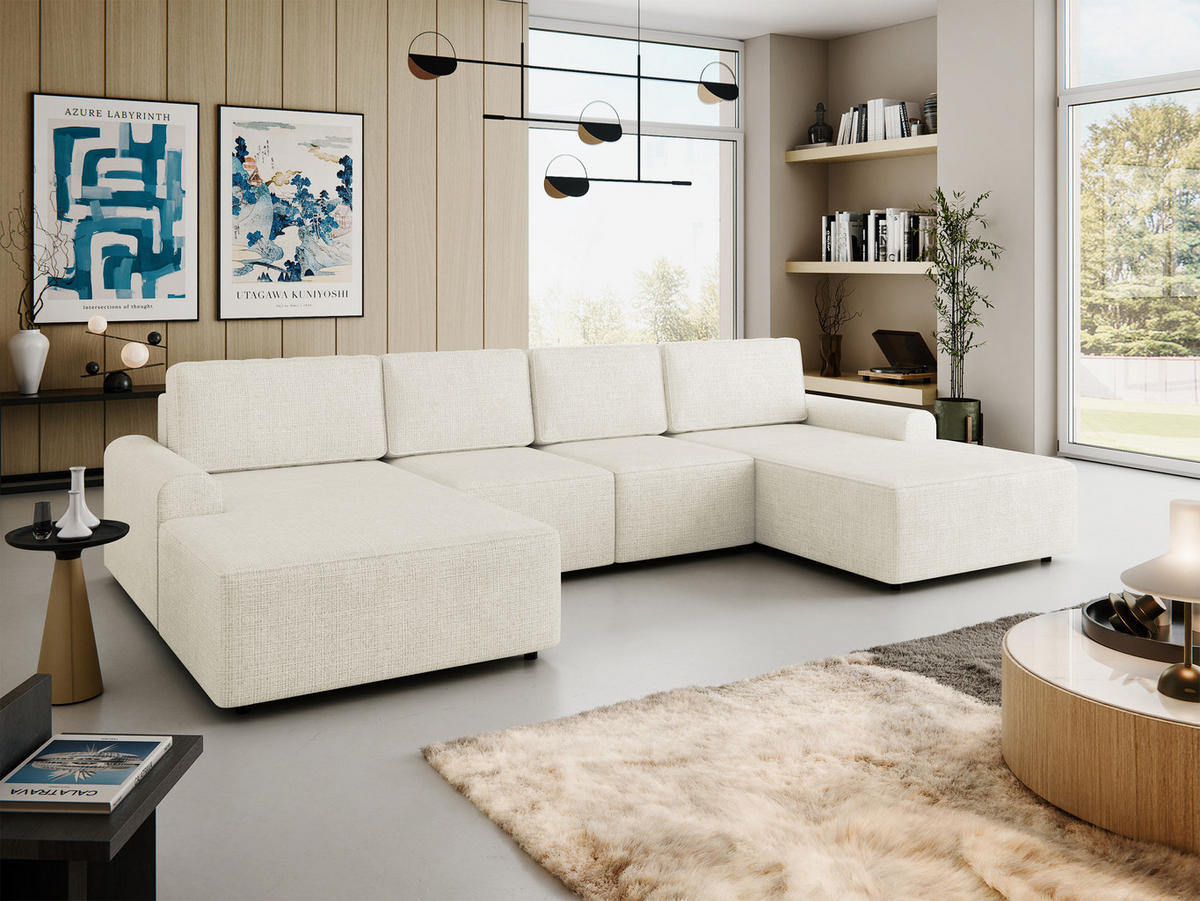 WOHNLANDSCHAFT Bella XL - Creme/Schwarz, Holz/Kunststoff (338/85/168cm) - MIRJAN24