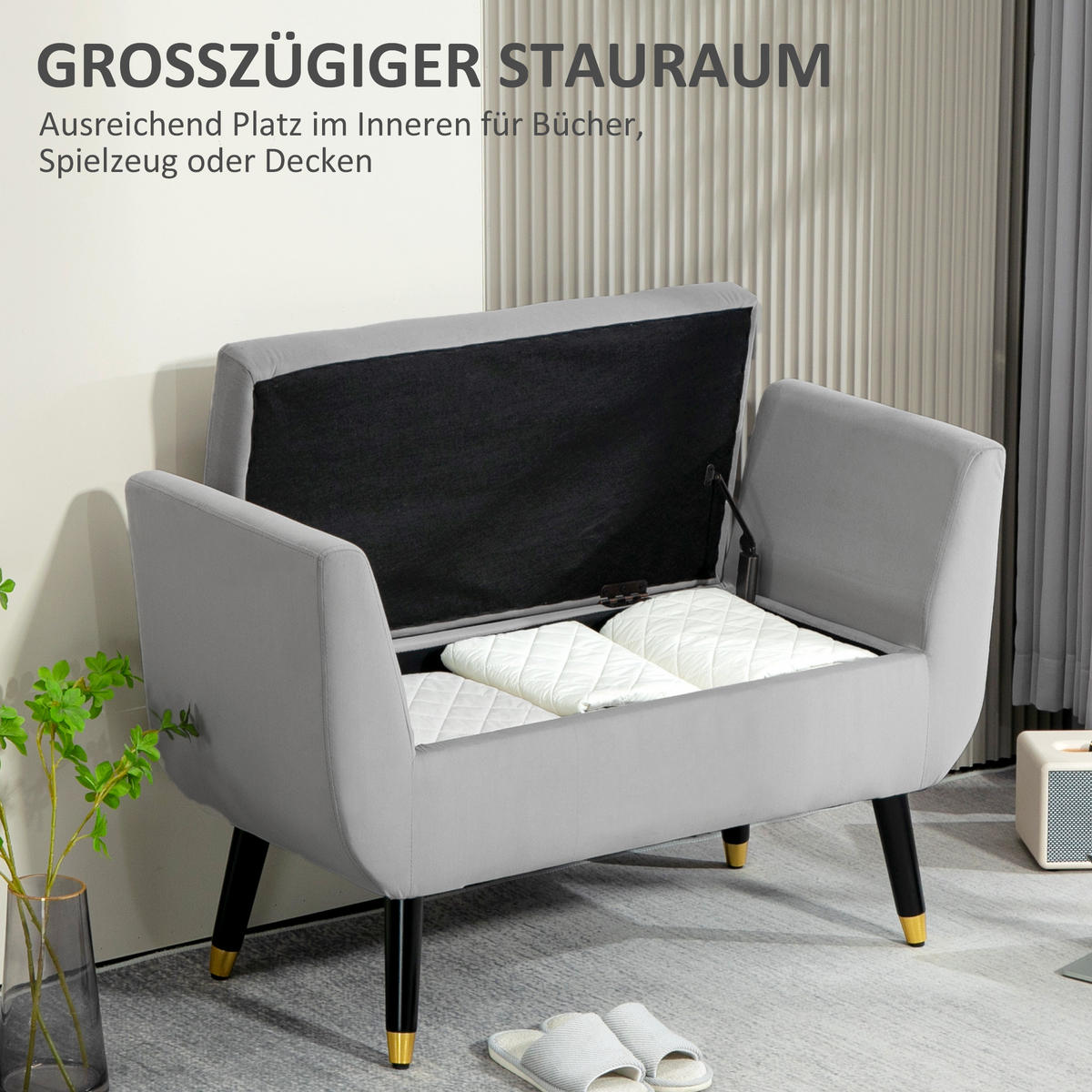 SITZBANK Polsterbank - Hellgrau, Kunststoff (42/65/107cm) - HOMCOM