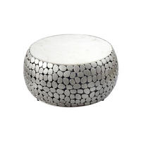 COUCHTISCH DIEMEL, Marmor, handgefertigt, Silber-Weiß, Ø 66 x 32 cm - Silberfarben, Stein/Metall (66/66/32cm) - KADIMA DESIGN