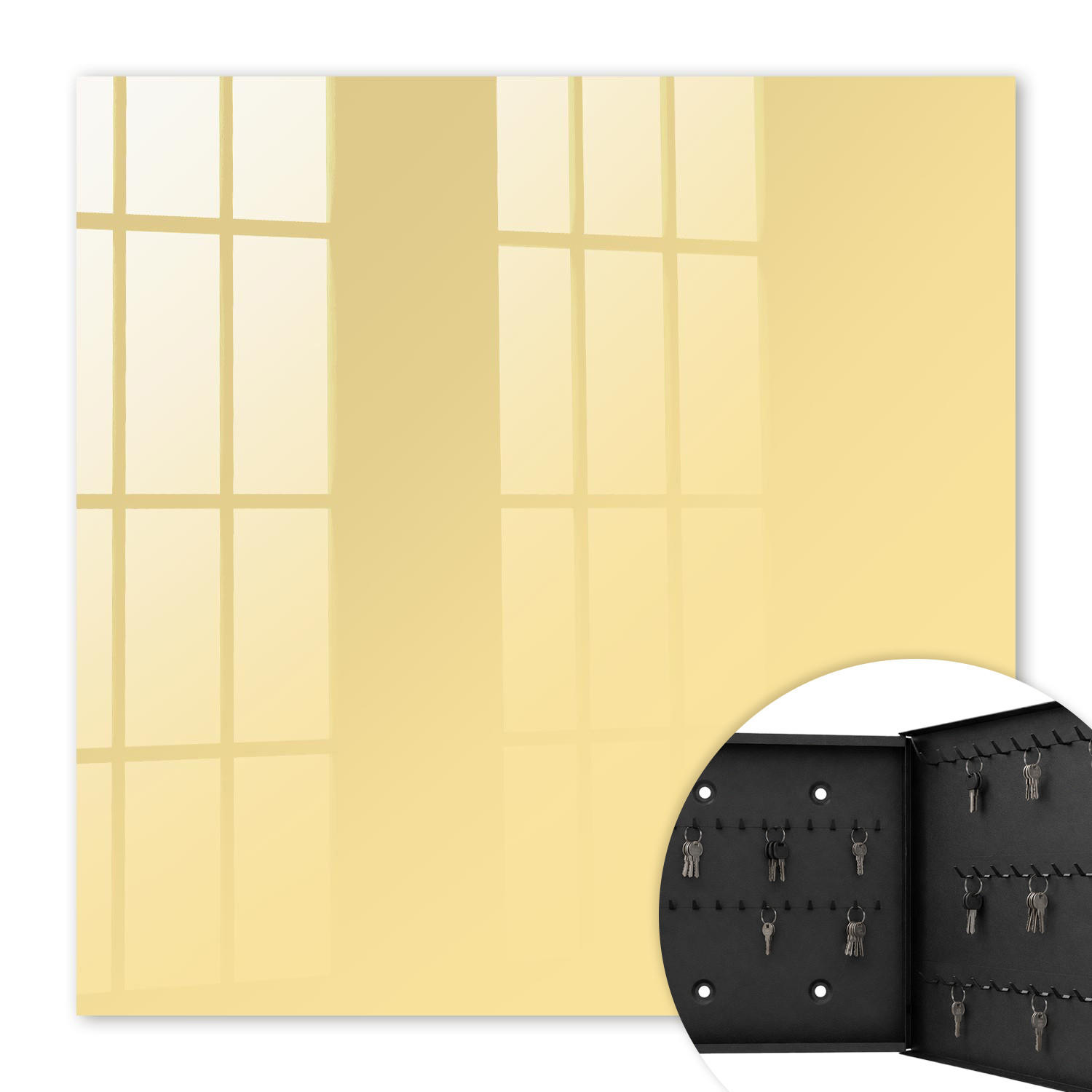 SCHLÜSSELBOX Schwarz 30x30 cm- Türöffnung nach rechts - Cremefarbenes Gelb - Creme, Metall (30/30/5cm) - TULUP