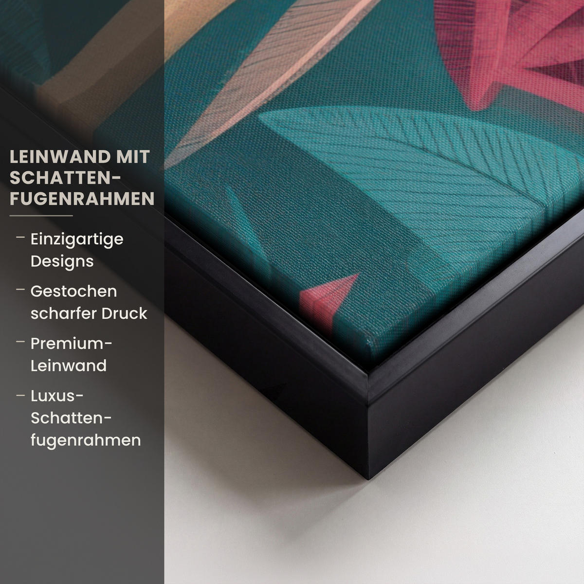 LEINWAND Bilder mit Rahmen - Kakadu - Tropische Blätter - Zweig - 50x50 - Petrol, Textil (50/50cm) - MuchoWow