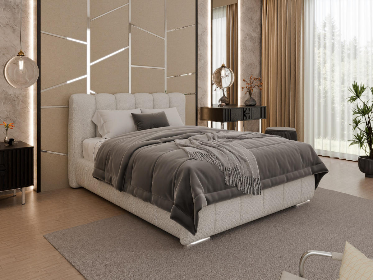 POLSTERBETT Zaira 140x200cm – Elegantes Polsterbett für modernen Wohnstil , Federkernmatratze Bonnel (18cm), cappuccino - Cappuccino, Holz - Panda Möbel