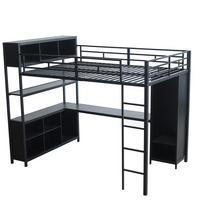 HOCHBETT 140/200 cm DE-02275, in Schwarz, mit Stauraum, Kleiderschrank und Schreibtisch - Schwarz, Holzwerkstoff/Metall (140/200cm) - ComfortXL