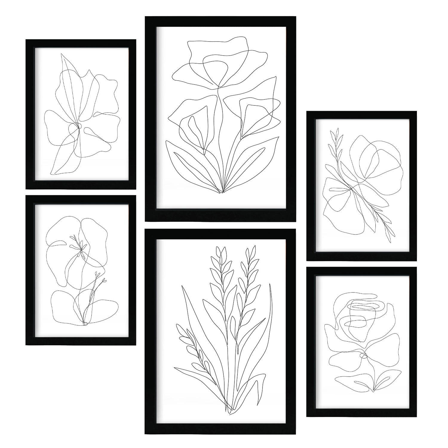 POSTER Set Mit 6 Angenehmes Lule In Blume Zusammenfassung Ästhetische Dekorative Gemälde Für Ihr Wohnzimmer Zuhause A3 & A4 Schwarzer Rahmen - Schwarz, Papier (29/3cm) - Nacnic