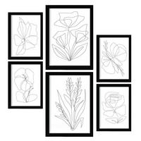 POSTER Set Mit 6 Angenehmes Lule In Blume Zusammenfassung Ästhetische Dekorative Gemälde Für Ihr Wohnzimmer Zuhause A3 & A4 Schwarzer Rahmen - Schwarz, Papier (29/3cm) - Nacnic