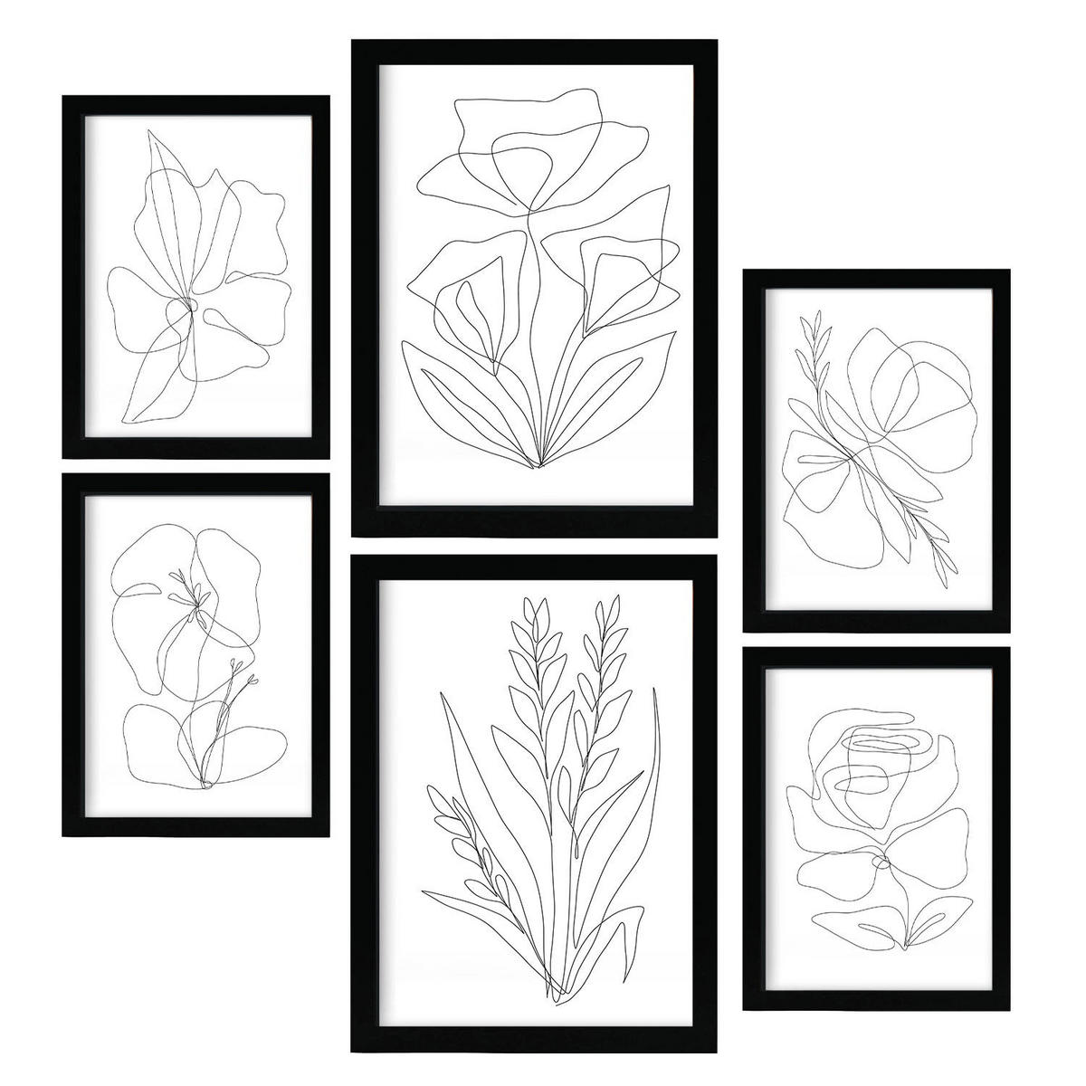 POSTER Set Mit 6 Angenehmes Lule In Blume Zusammenfassung Ästhetische Dekorative Gemälde Für Ihr Wohnzimmer Zuhause A3 & A4 Schwarzer Rahmen - Schwarz, Papier (29/3cm) - Nacnic