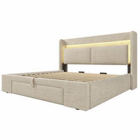 POLSTERBETT 180×200 cm aus Leinen-Stoff mit LED-Beleuchtung und USB-Anschluss, beige - Beige, Textil (180/200cm) - Luhomfu