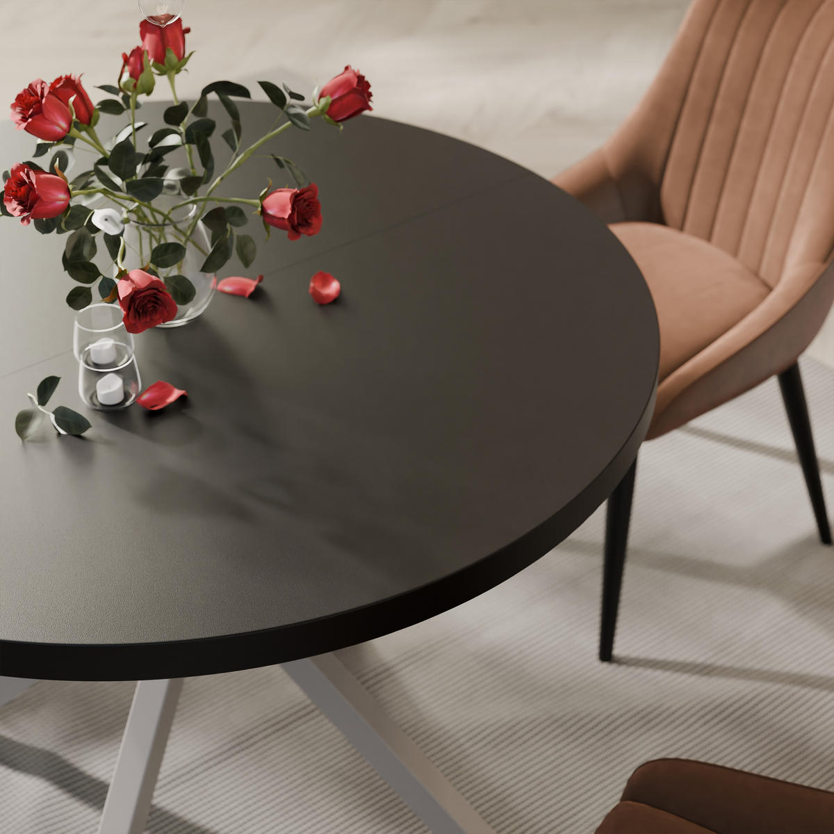 AUSZIEHTISCH MILTON 90-166/76 cm mit Metallgestell, Kaschmir / Schwarz Molet - Kaschmir/Schwarz, Holzwerkstoff/Metall (90/90/76cm) - Idohome