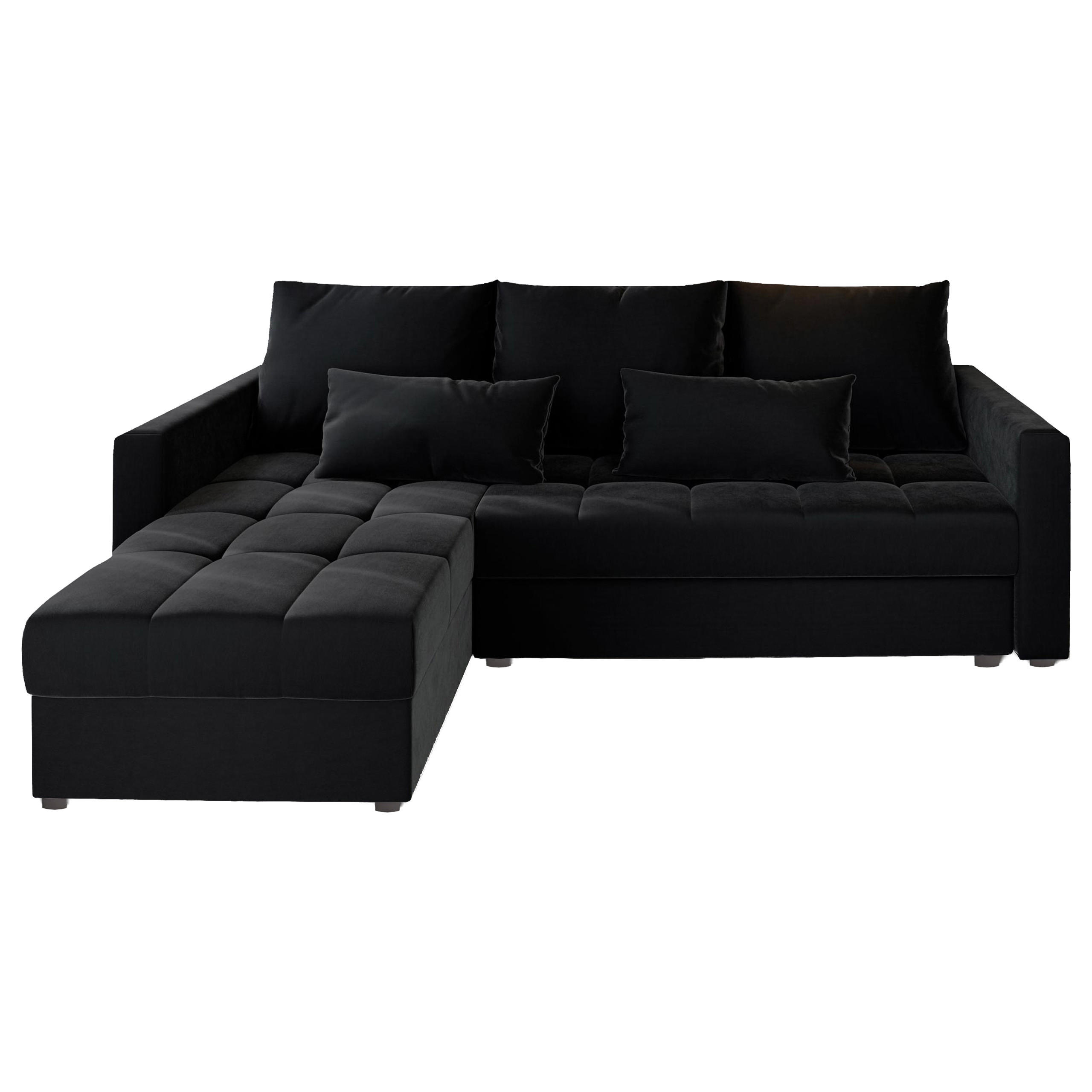 ECKSOFA KOS PIK Schwarz Plüsch-Stoff mit Schlaffunktion - Schwarz/Grau, Holz/Kunststoff (220/140cm) - MASSENO