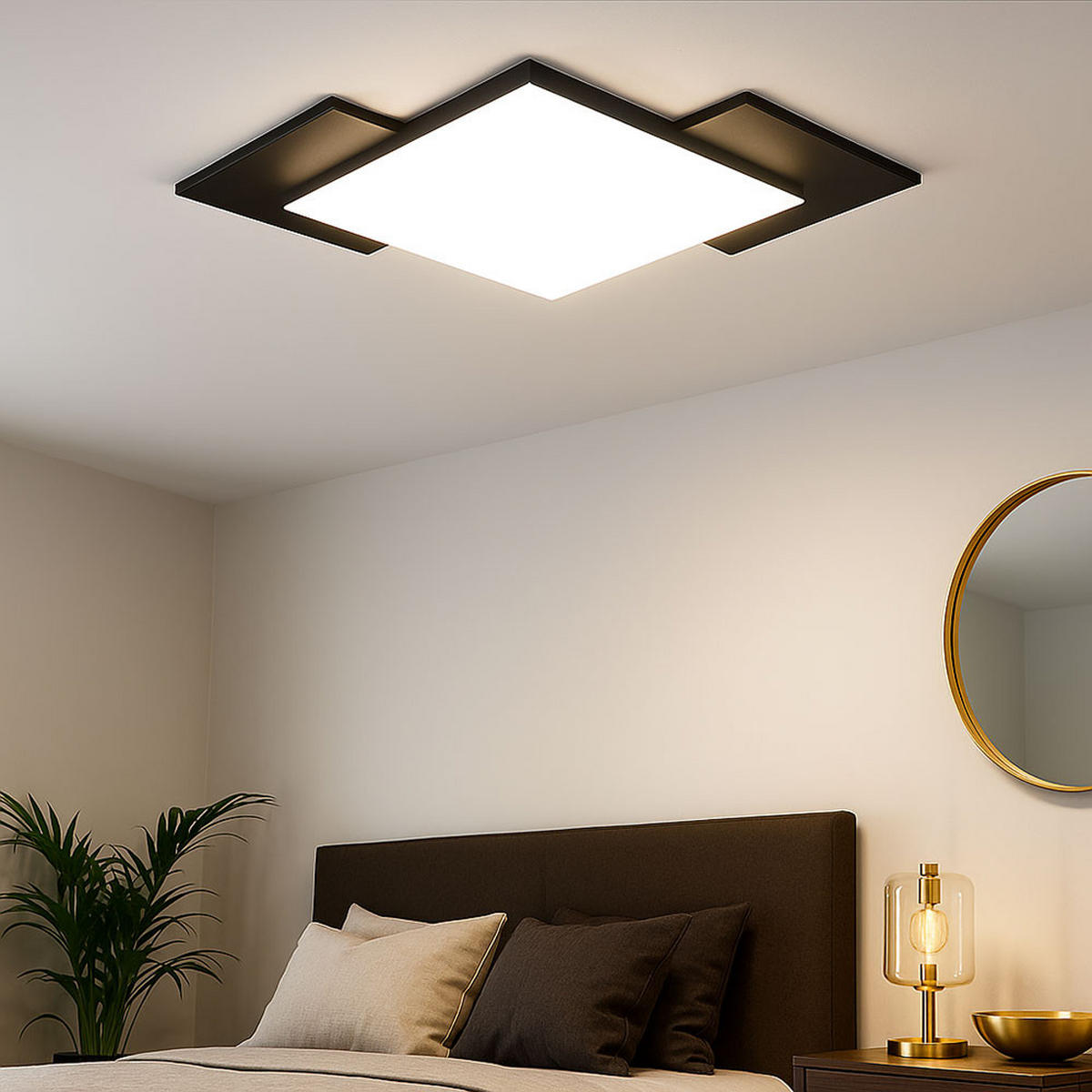 LED DECKENLEUCHTE Holzoptik Schwarz - Schwarz, Metall (43/43/6cm)