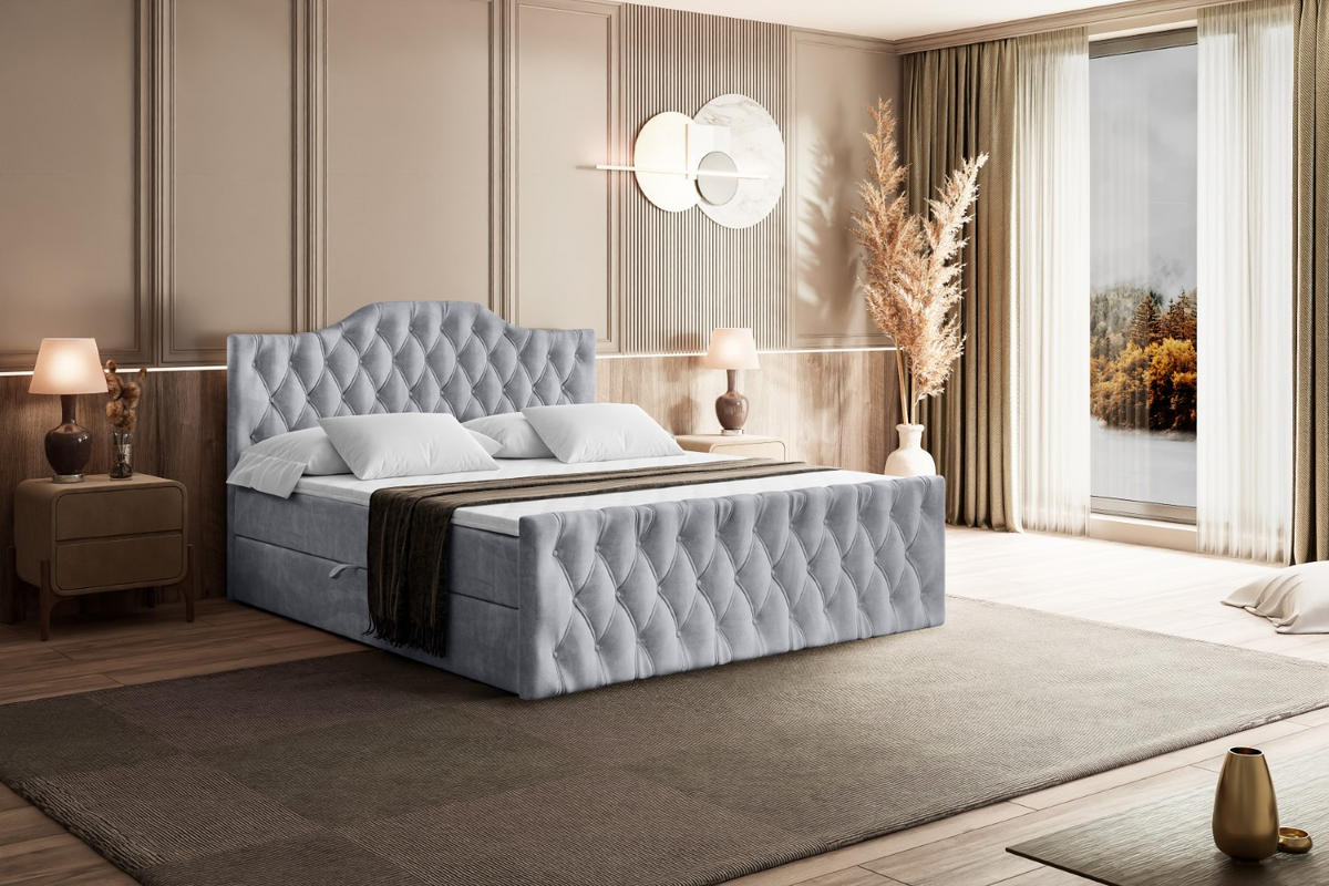 AMERICKÁ postel VILA-1-Z – 180 × 200 cm – H3 – světle šedá - světle šedá, kompozitní dřevo (180/200cm) - ALTDECOR