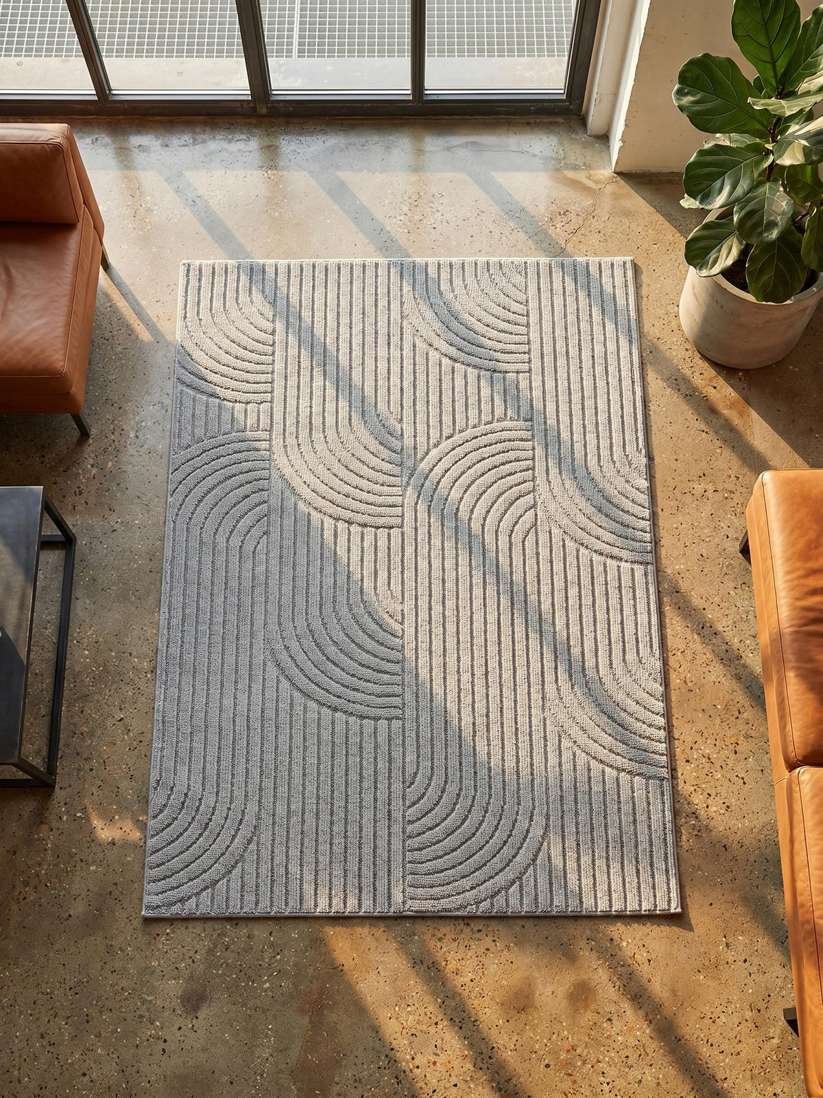 TEPPICH Flachgewebe LANGAU in Silber, mit geometrischen Bögen, 80 x 150 cm - Silberfarben, Textil (150/80cm) - KADIMA DESIGN
