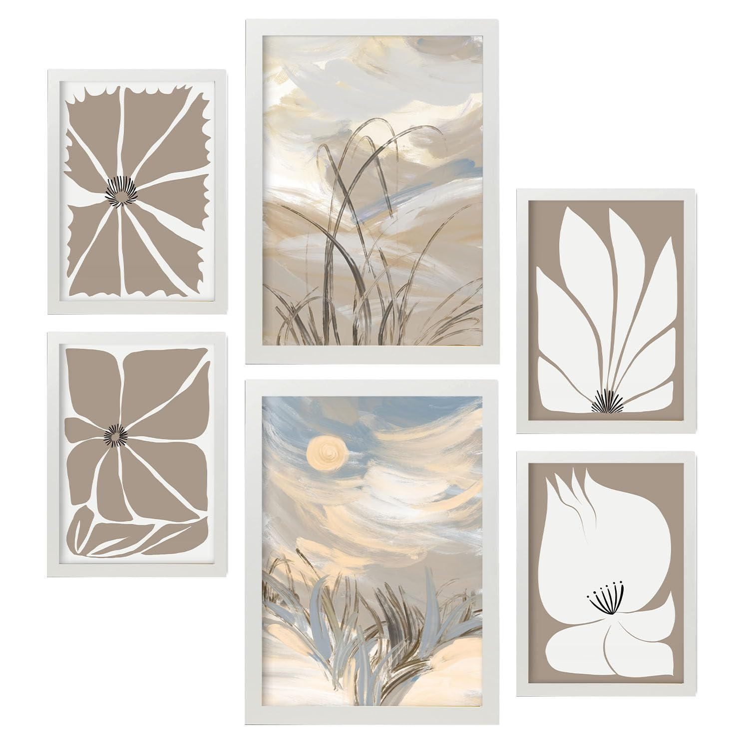 POSTER Set Mit 6 Latente Natur In Kulissen Abstracts Ästhetische Dekorative Gemälde Für Ihr Wohnzimmer, Schlafzimmer, Zuhause A3 & A4 Weißer Rahmen - Weiß, Papier (29/3cm) - Nacnic