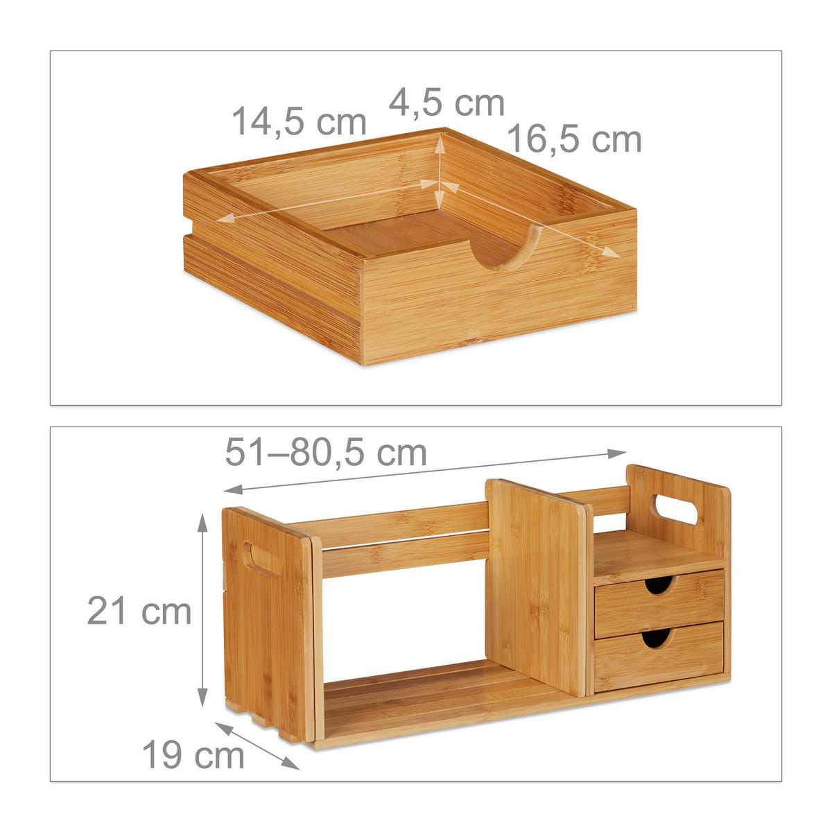 SCHREIBTISCHORGANIZER - Hellbraun, Holz (19/80.5/21cm) - Relaxdays
