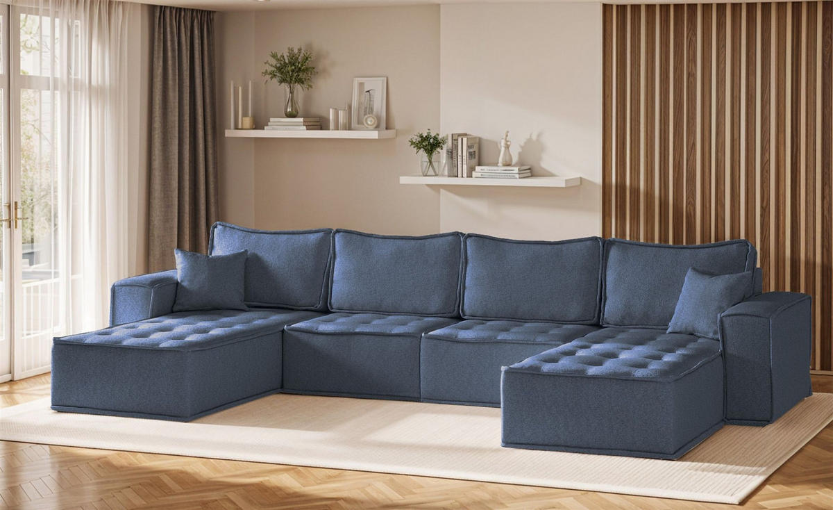 WOHNLANDSCHAFT Sande In Raven - Blau, Holzwerkstoff/Textil (372/85/192cm) - Fun Möbel