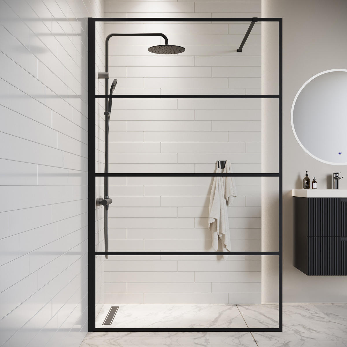 DUSCHWAND Essos - 100 x 200 cm - Schwarz - Walk-In Duschabtrennung aus Sicherheitsglas - Schwarz, Glas (100/200cm) - Badplaats