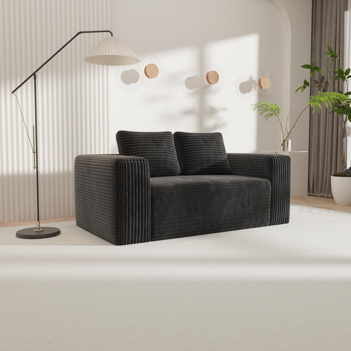2-SITZER SOFA Cord Schwarz - Schwarz, Textil (160/58/88cm) - WISHDOR