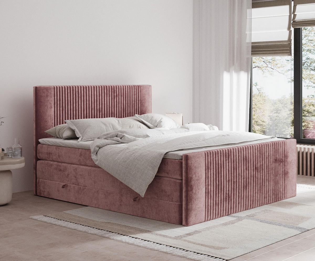 BOXSPRINGBETT Bergamo Rosa 180/200 cm - Schwarz/Rosa, Holz/Holzwerkstoff (180/200cm) - Maison de Reve