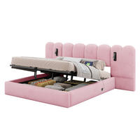 BOXBETT 180/200 mit Wolken Kopfteil, Bettkasten/Leselampe/USB, Samt, Rosa - Rosa, Holz/Textil (180/200cm) - LVHOM