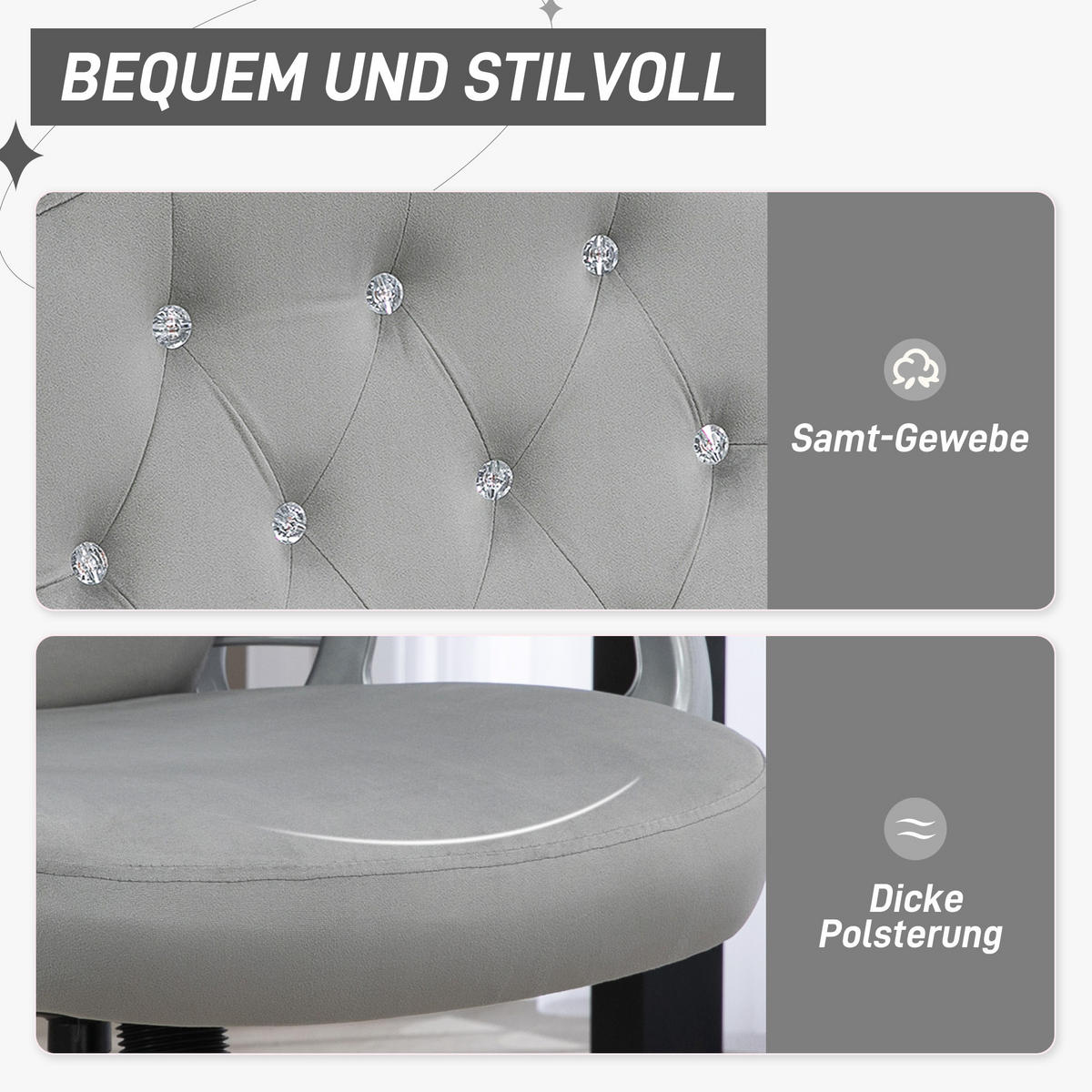 BÜROSTUHL Ergonomisch Schreibtischstuhl mit Wippfunktion für Home Office, Grau - Hellgrau, Kunststoff (61/114/61cm) - Vinsetto