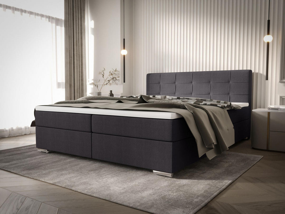 BOXBETT ZILANO 1 mit Matratze H3 und Topper 180x200 Cosmic 97 - Grau, Holz/Textil (180/200cm) - Bedante