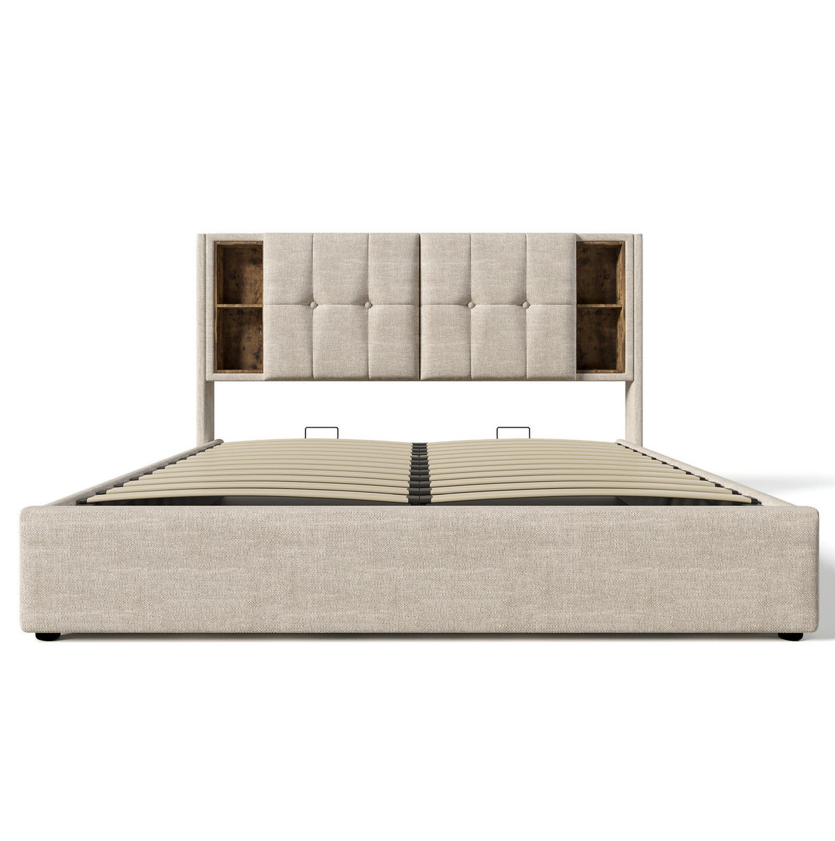 ČALOUNĚNÁ postel 180x200 cm přírodní z lnu s bezdrátovým nabíjením, USB a úložným prostorem - přírodní, textil (180/200cm) - OKWISH