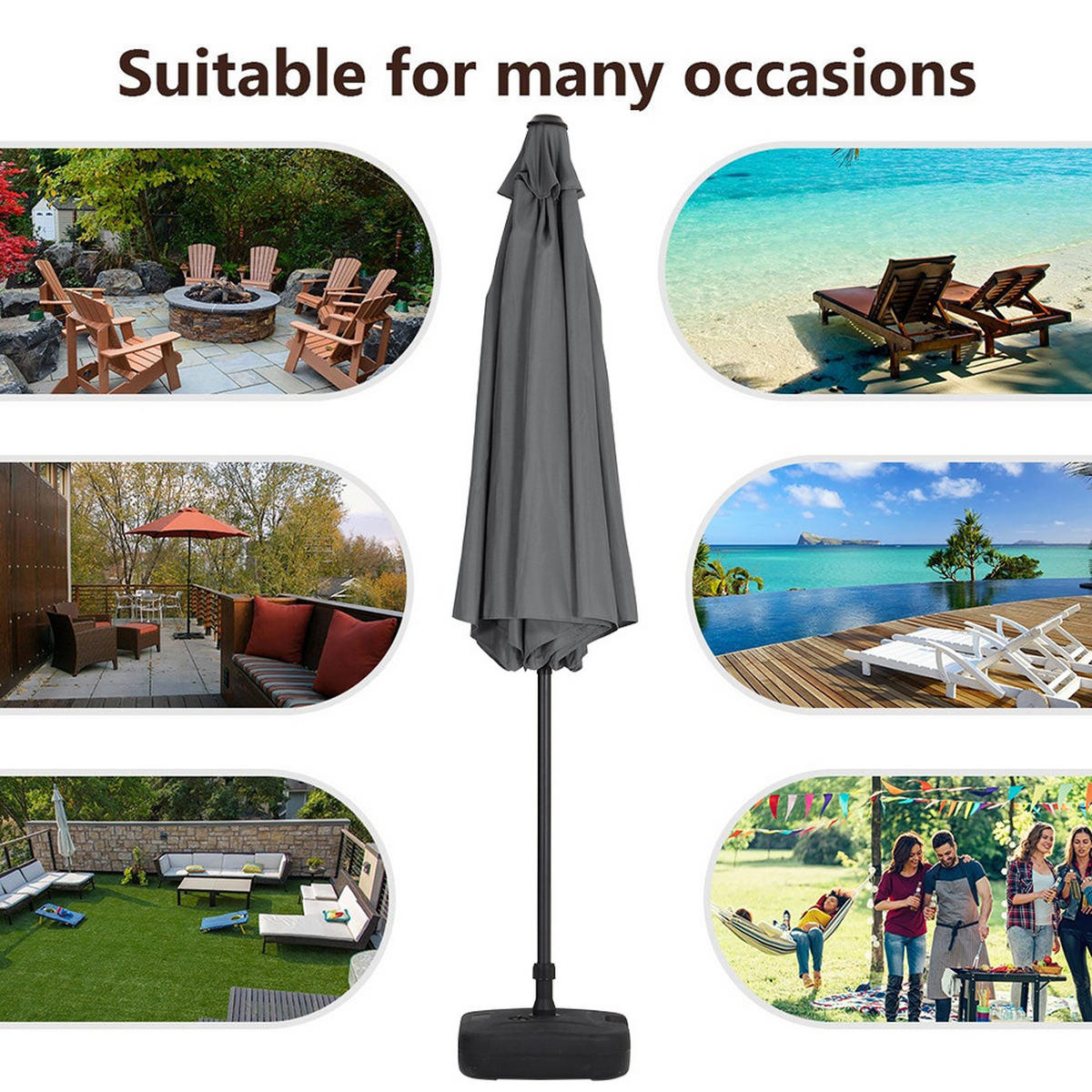 SONNENSCHIRM aus Polyester Metall in Dunkelgrau mit Resin-Sockel wetterfest UV-beständig drehbar 360° neigbar 60° 3 x 2.4m Ø49 × 35 cm - Grau, Metall (240/50cm) - Livingandhome