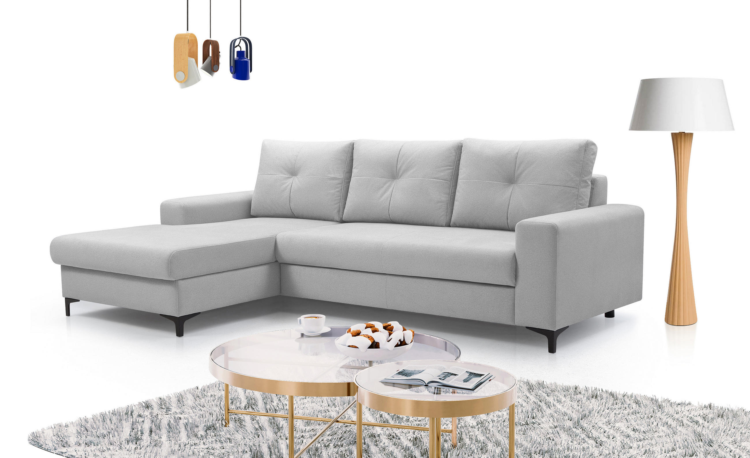 ECKSOFA AVRA L-förmig, mit Stauraumbehälter-in RINO-Stoff, Komfort & Eleganz, lose Rückenkissen, freistehend, LINKS 165x251x85 cm Grey - Grau, Holz/Textil (165/251cm) - DomoHome