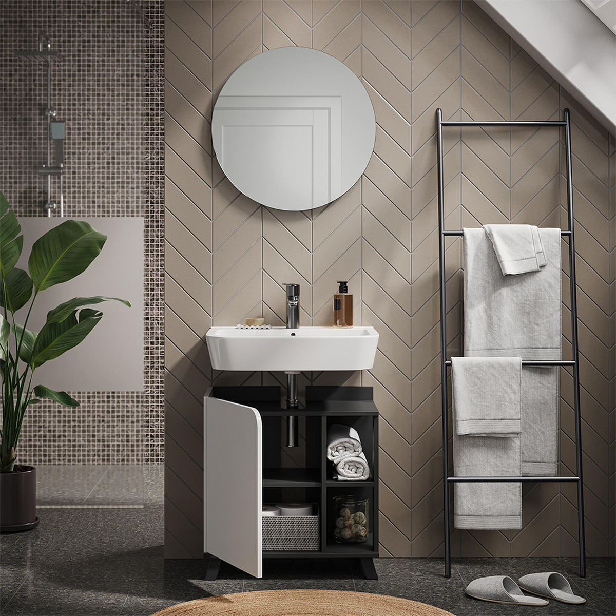 KOUPELNOVÝ NÁBYTEK Karen Antracitová/bílá - bílá/antracitová, kompozitní dřevo (60/65/35cm) - Vicco