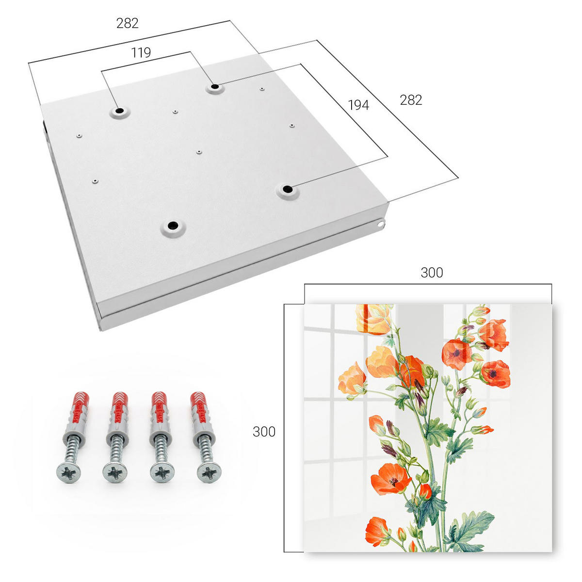 SCHLÜSSELBOX Weiß 30x30 cm – Türöffnung nach rechts - Orangefarbene Mohnblumen - Weiß, Metall (30/30/5cm) - TULUP