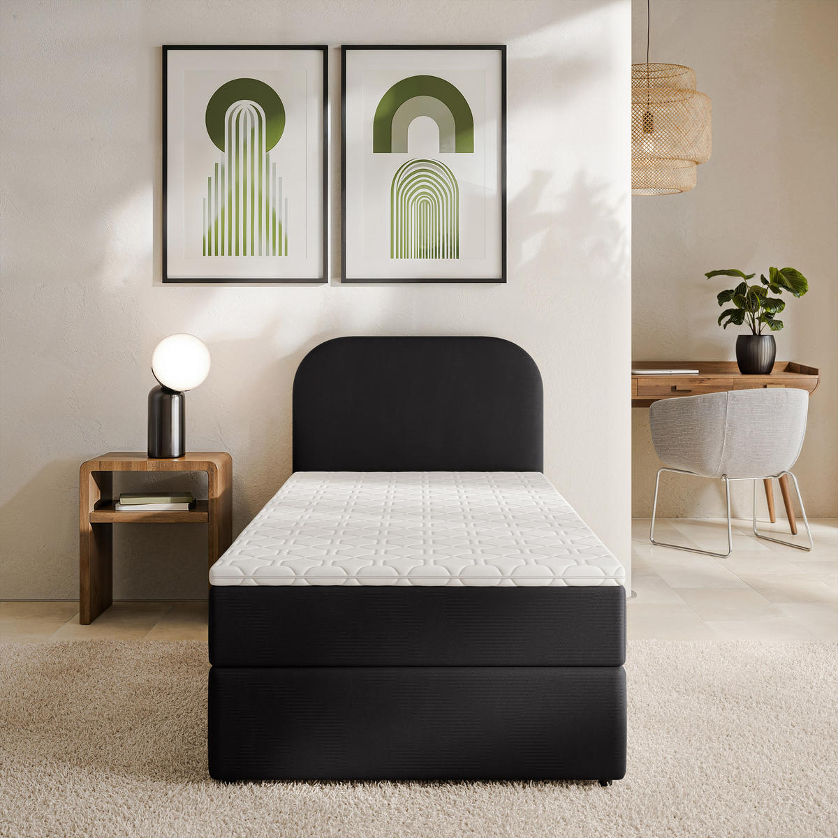 AMERICKÁ POSTEL CERIA 80x200 cm, s matrací a úložným prostorem, KRONOS 07, Schwarz - černá, kompozitní dřevo/textil (80/200cm) - MASSENO