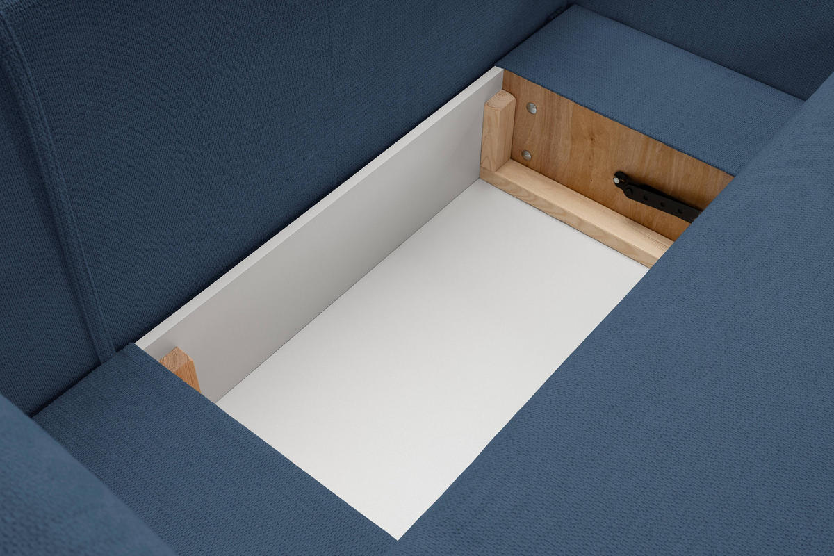 ECKSOFA AMICO R-S Dunkelblau Geflochtener Stoff mit Schlaffunktion - Dunkelblau, Holz (248/174cm) - MASSENO