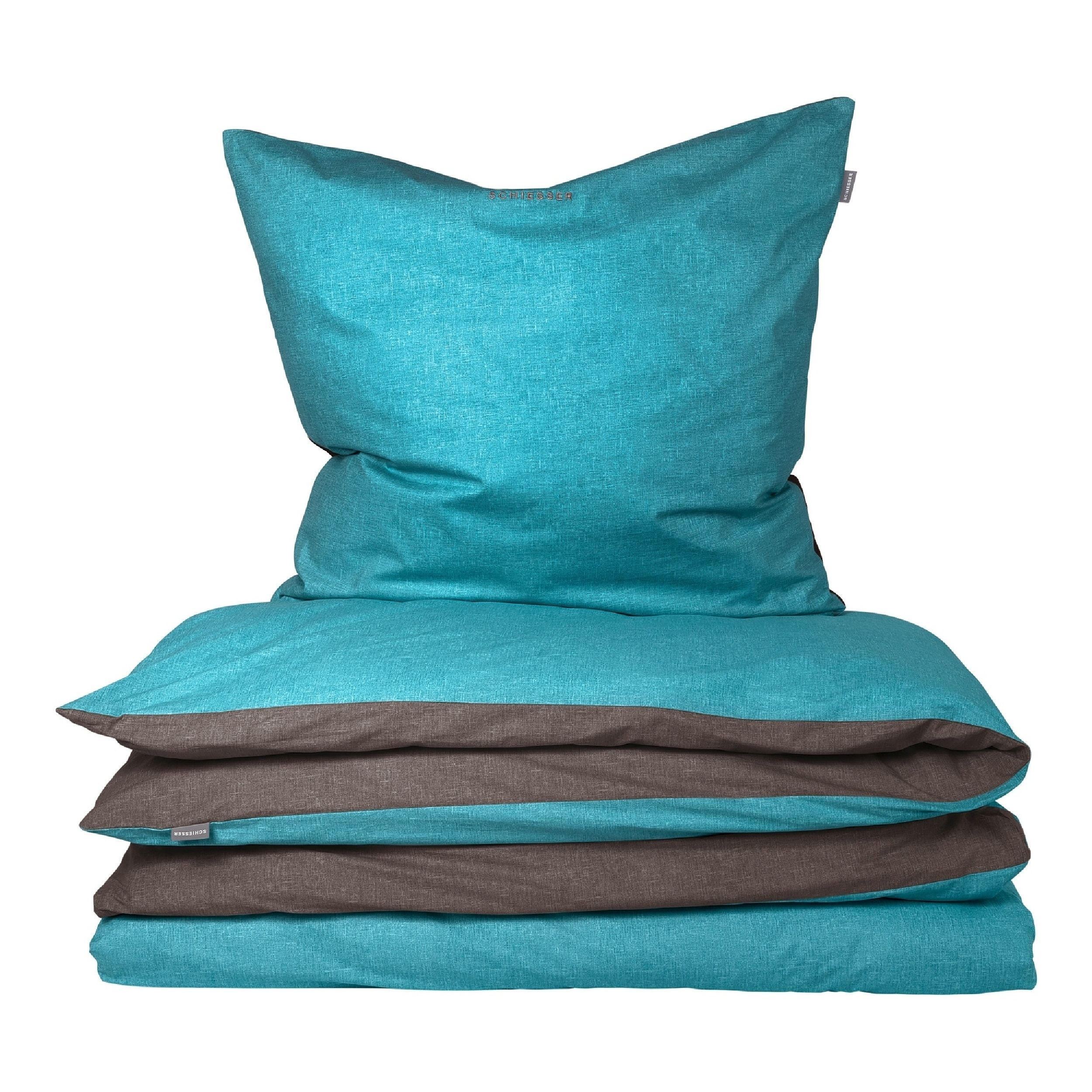 BETTWÄSCHESET Doubleface Renforcé 2-teilig 135x200 cm Türkis-Dunkelgrau - Türkis/Dunkelgrau, Textil (135/200cm) - SCHIESSER