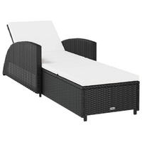 SONNENLIEGE mit Cremeweißer Auflage Poly Rattan Schwarz - Schwarz, Kunststoff (67/67/201cm) - furnicato