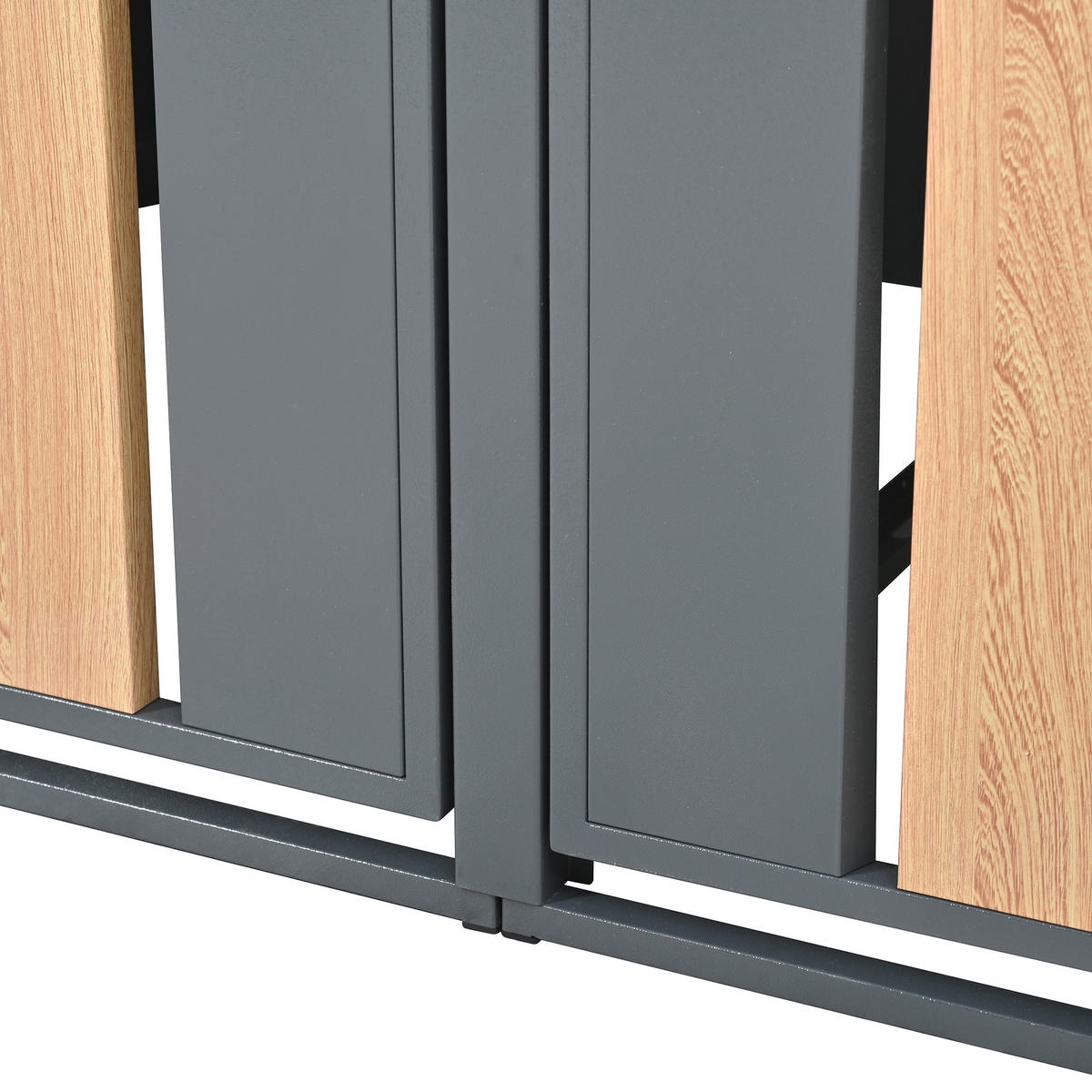 MÜLLTONNENBOX aus Stahl in Grau Holzoptik mit Klappdeckel 132x80x118,5 cm - Grau, Metall (132/118.5/80cm) - Modfu