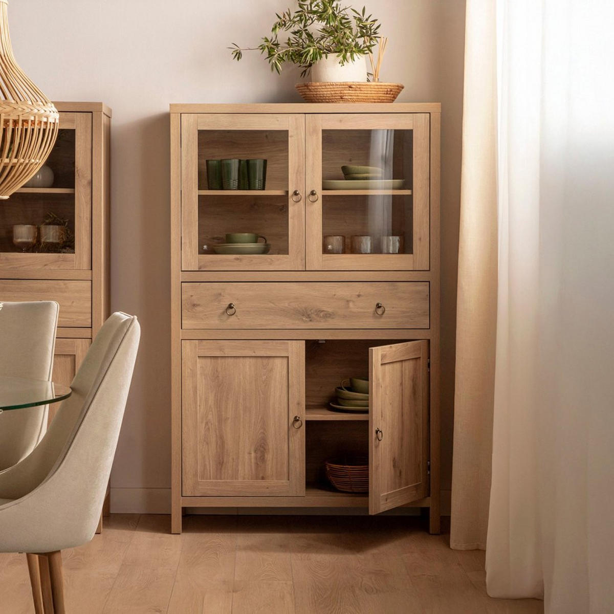 VITRINENSCHRANK DOPPELTER Livorno Natürlich 100 cm x 160 cm - Naturfarben, Holzwerkstoff (100/160/40cm) - Klast Home