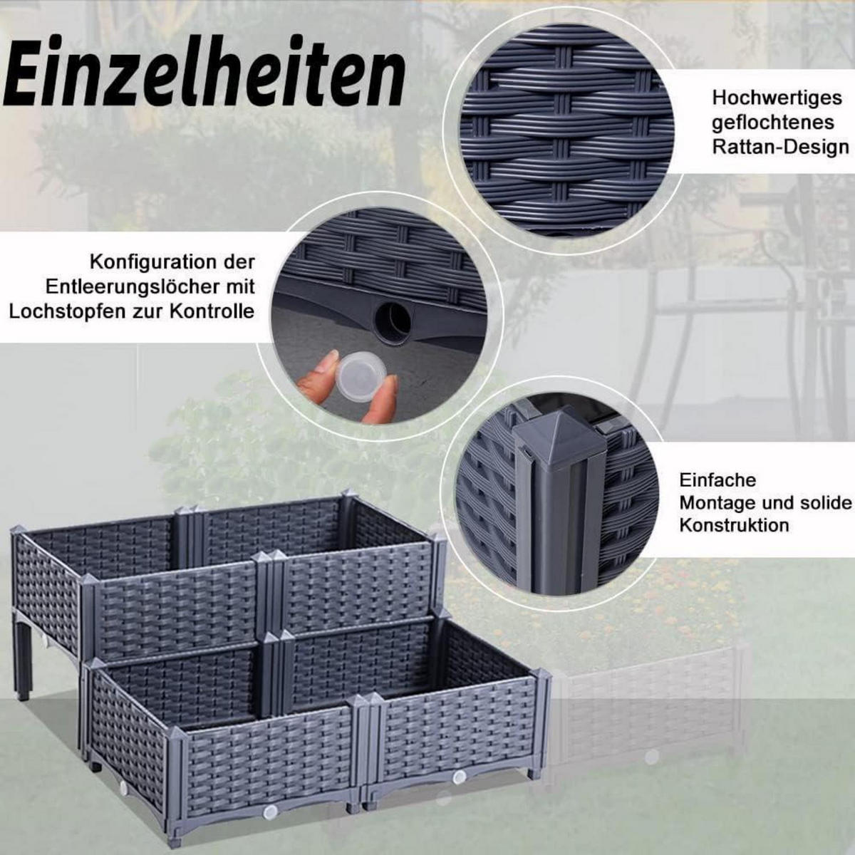 HOCHBEET Kunststoff-Rattan Graublau 80 x 80 cm - Grau, Kunststoff (80/38/80cm)