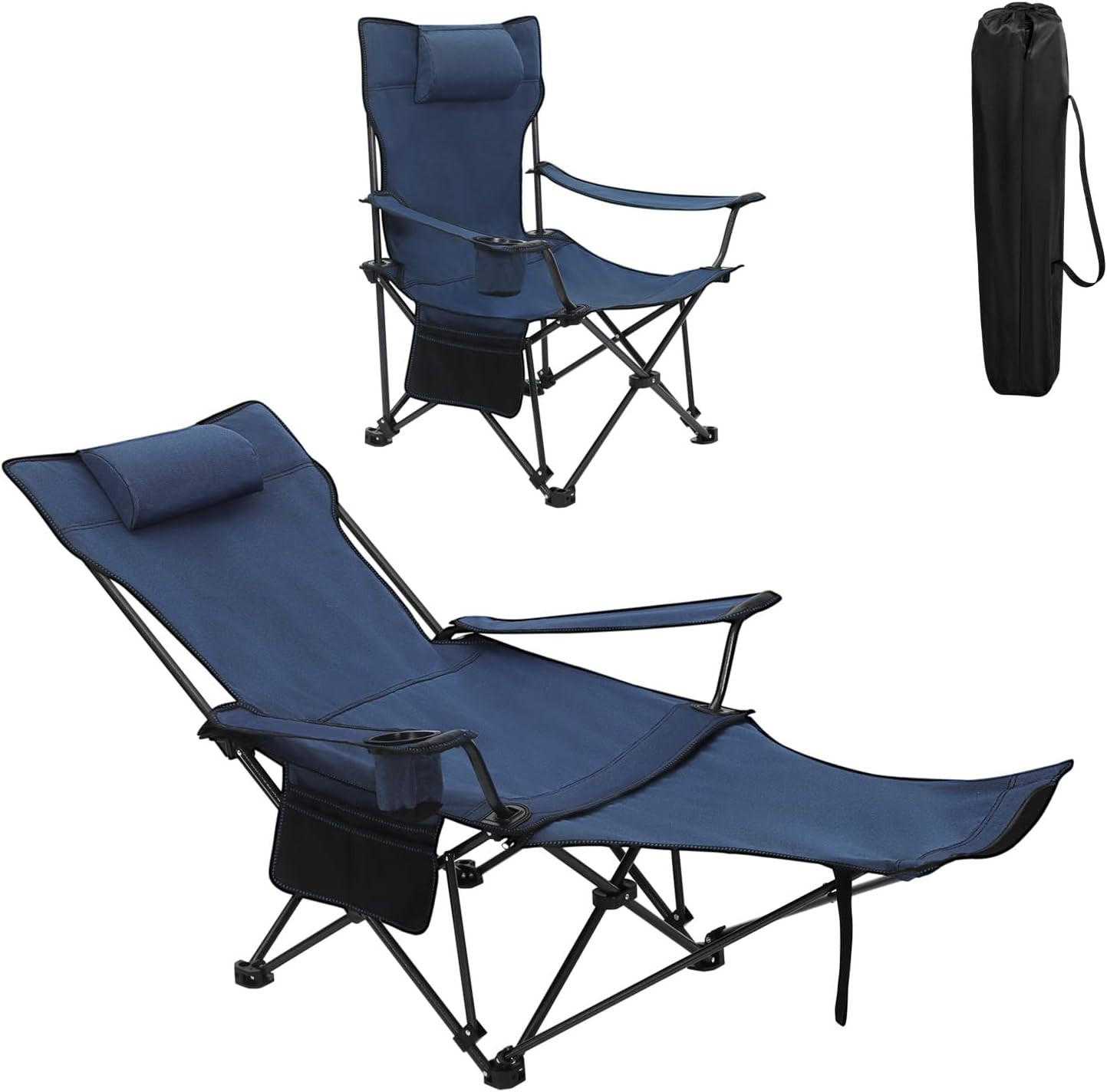 CAMPINGSTUHL Faltbar mit Fußablage Blau - Blau, Textil (84/88.5/160cm) - Woltu
