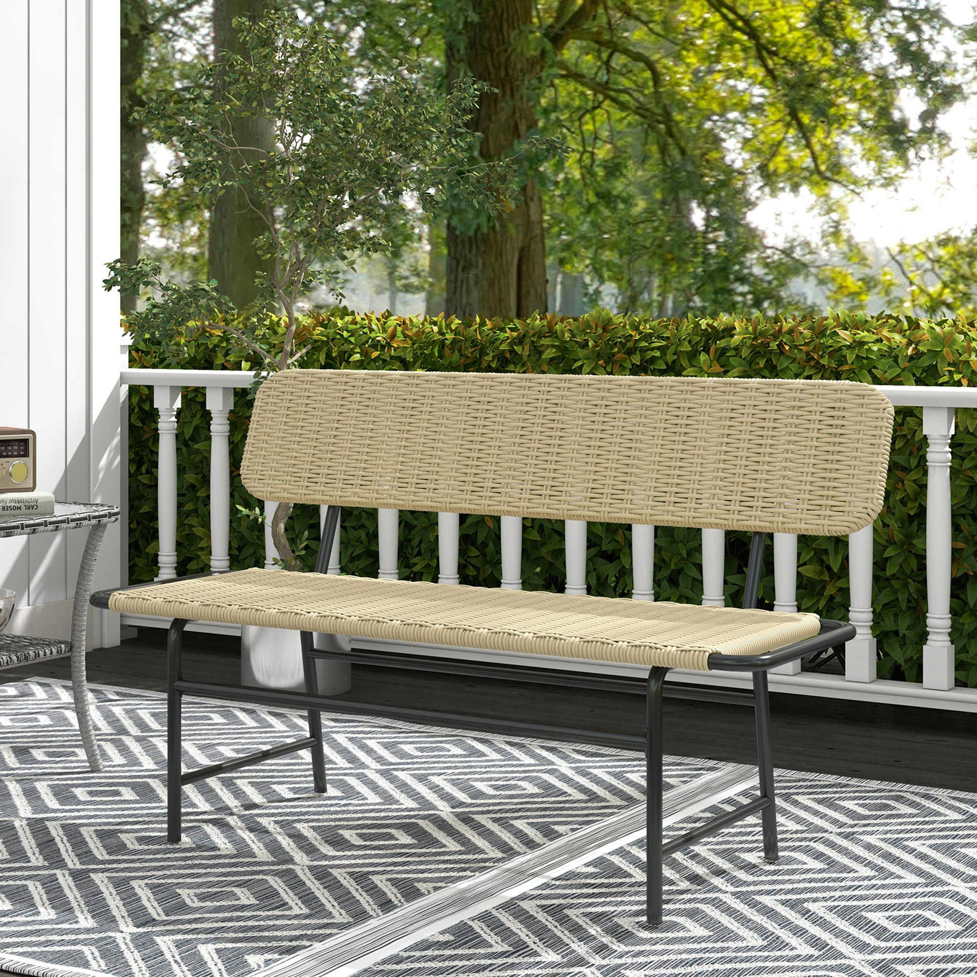 POLYRATTAN Sitzbank bis 250 kg belastbar, für Balkon, Terrasse, Metall, Khaki - Braun, Kunststoff (66/80/132cm) - Outsunny