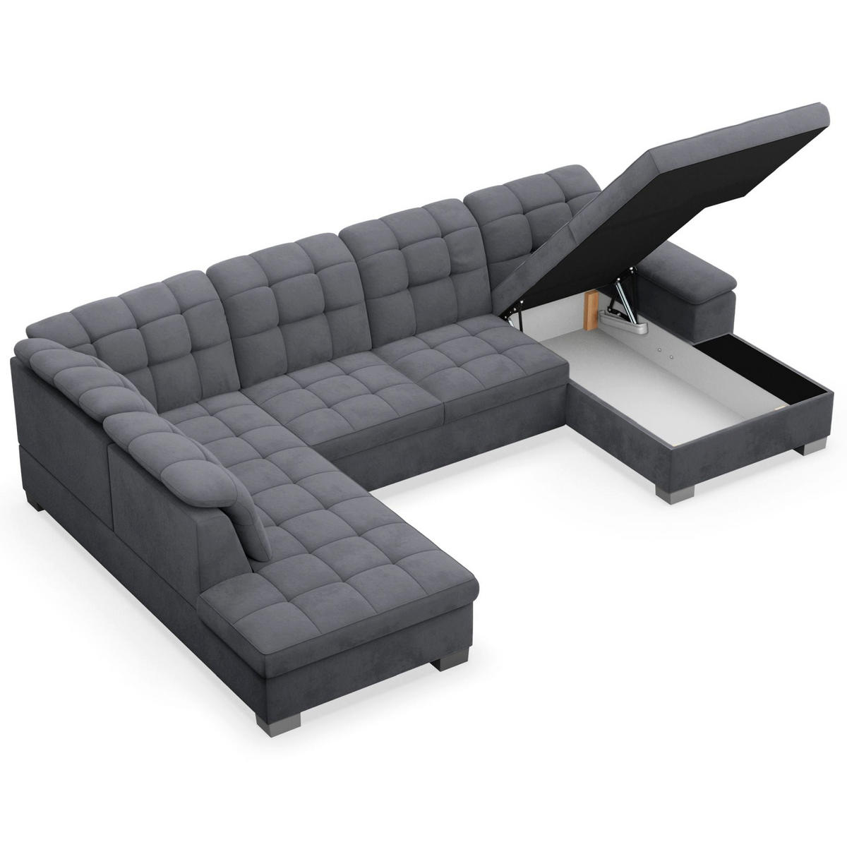 WOHNLANDSCHAFT Jamaal Dunkelgrau Velours rechtsseitig - Dunkelgrau/Schwarz, Textil (330/106/212cm) - Selsey