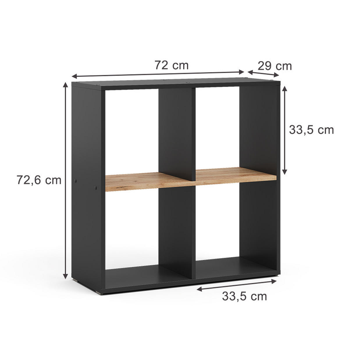 RAUMTEILER Tetra Anthrazit/Goldkraft Eiche 72.6 x 72 cm - Honigeiche/Anthrazit, Holzwerkstoff (72/72.6/29cm) - Vicco