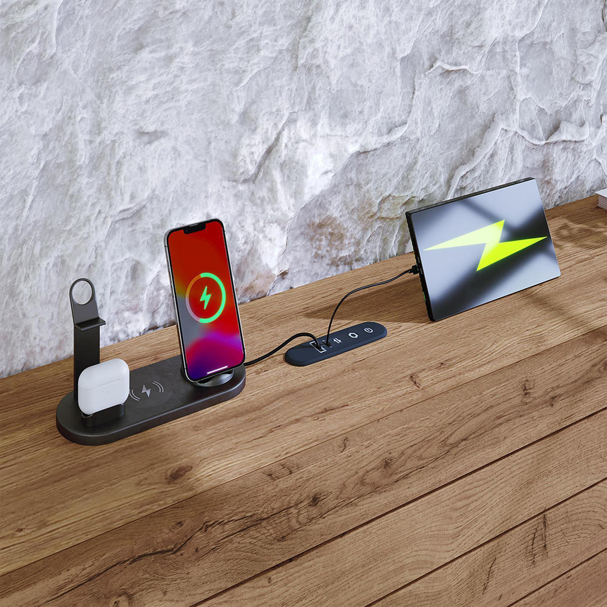 DOPPELBETT 180x200 cm mit LED-Downlights und USB Type-C in Eichenoptik,ohne Matratze - Eichefarben, Holz (180/200cm)