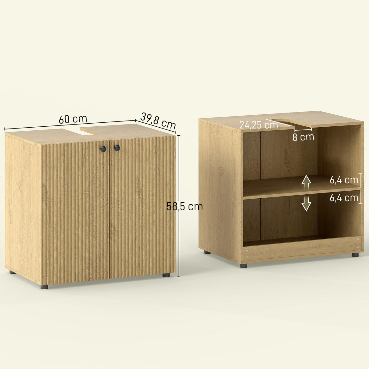 WASCHBECKENUNTERSCHRANK DE-15929 mit Soft-Close-Türen Naturholz - Naturfarben, Holzwerkstoff (60/58.5/39.8cm) - ComfortXL