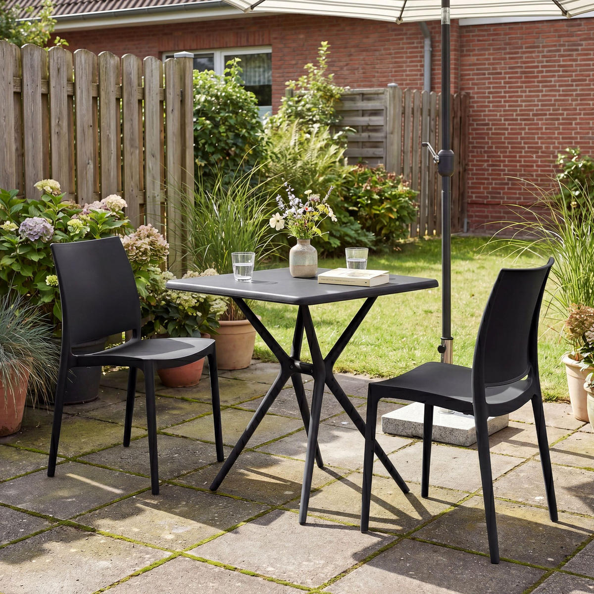 GARTENMÖBEL-SET Greta 2 Stühle 156x72x81cm Kunststoff Schwarz Balkonset - Schwarz, Kunststoff - DELUKE