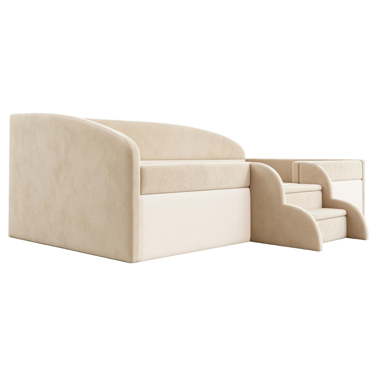 POLSTERBETT 90/190 cm in Beige mit Schutzbügel, Stufen und Lattenrost aus Samt - Beige, Holzwerkstoff/Textil (90/190cm) - STILVORA